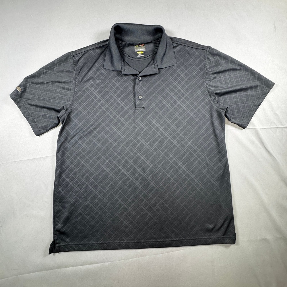 Greg Norman Play Dry Golf Polo L Black Diamond Grid Texture Breathable Shirt